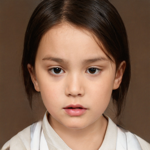 Neutral white child female with medium  brown hair and brown eyes