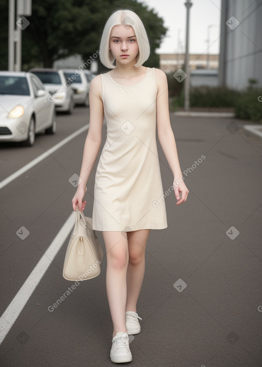 Caucasian teenager female with  white hair