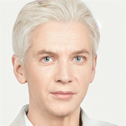 Neutral white adult male with short  blond hair and blue eyes