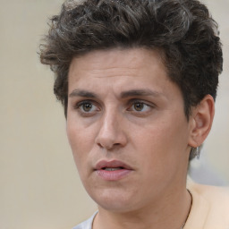 Neutral white adult male with short  brown hair and brown eyes