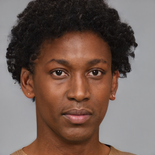 Neutral black young-adult male with short  brown hair and brown eyes