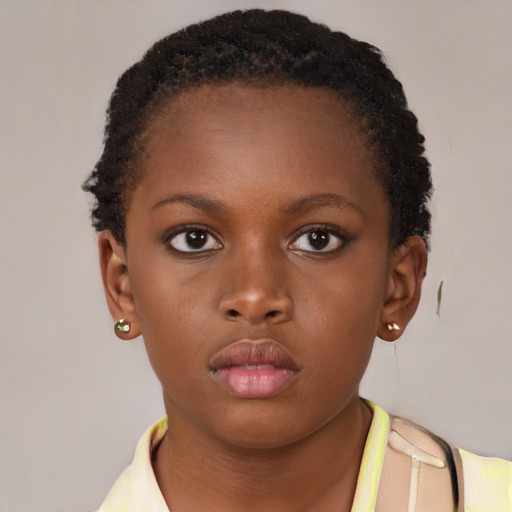 Neutral black child female with short  brown hair and brown eyes