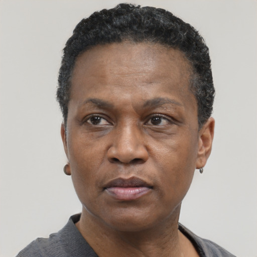 Neutral black adult male with short  black hair and brown eyes