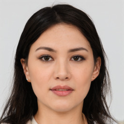 Neutral asian young-adult female with long  brown hair and brown eyes