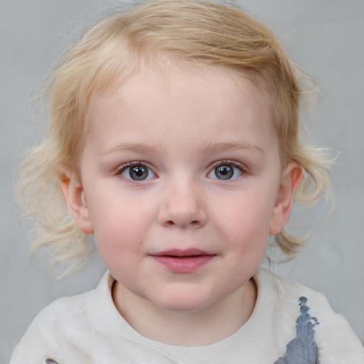 Neutral white child female with medium  brown hair and blue eyes