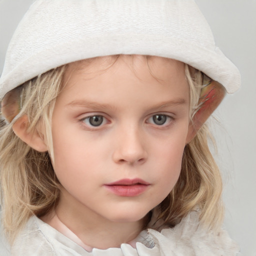 Neutral white child female with medium  blond hair and blue eyes