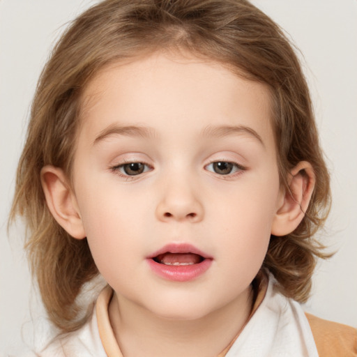 Neutral white child female with medium  brown hair and brown eyes