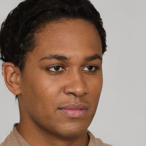 Neutral black young-adult male with short  brown hair and brown eyes