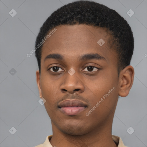 Neutral black young-adult male with short  brown hair and brown eyes