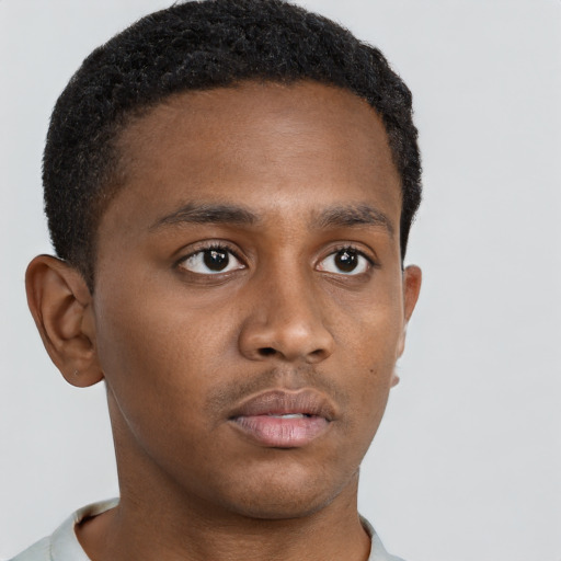 Neutral black young-adult male with short  brown hair and brown eyes