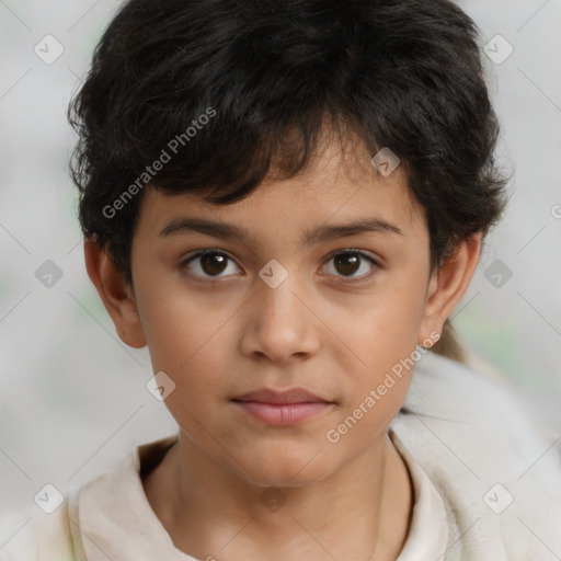 Neutral white child female with short  brown hair and brown eyes