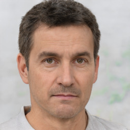 Neutral white adult male with short  brown hair and brown eyes