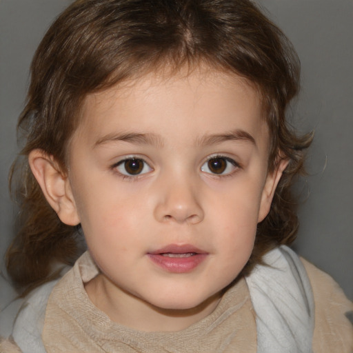 Neutral white child female with medium  brown hair and brown eyes