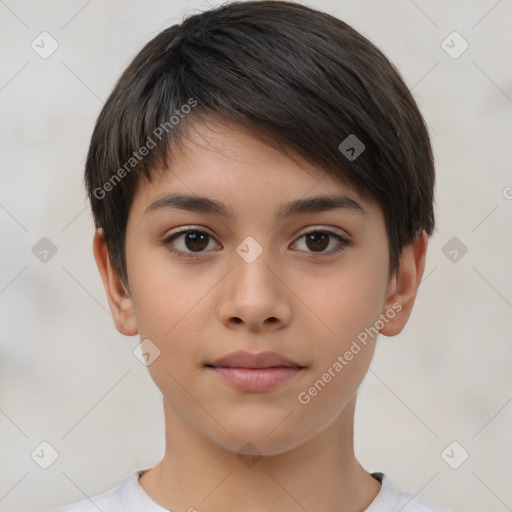 Neutral white child female with short  brown hair and brown eyes