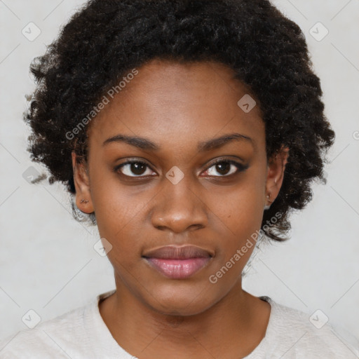 Neutral black young-adult female with short  brown hair and brown eyes