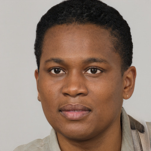 Neutral black young-adult male with short  brown hair and brown eyes