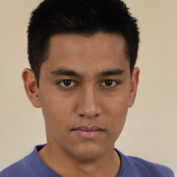 Neutral asian young-adult male with short  brown hair and brown eyes