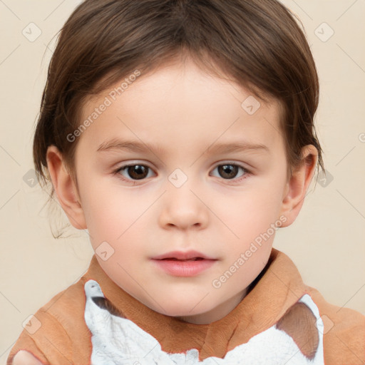 Neutral white child female with short  brown hair and brown eyes