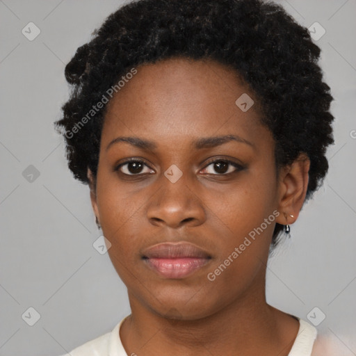 Neutral black young-adult female with short  black hair and brown eyes