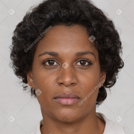 Neutral black young-adult female with short  brown hair and brown eyes