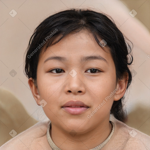 Neutral asian child female with medium  brown hair and brown eyes