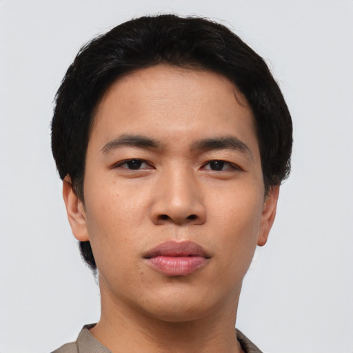 Neutral asian young-adult male with short  black hair and brown eyes