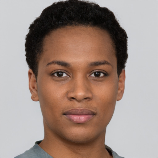 Neutral black young-adult female with short  brown hair and brown eyes