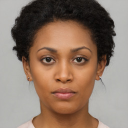 Neutral black young-adult female with short  brown hair and brown eyes