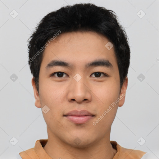 Neutral asian young-adult male with short  black hair and brown eyes