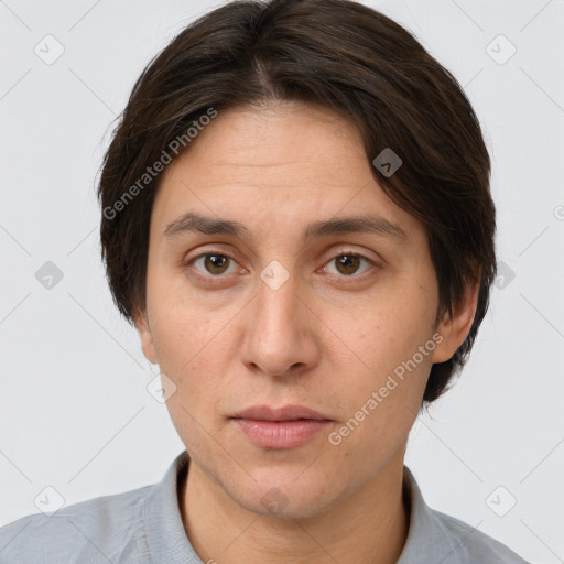 Neutral white adult male with short  brown hair and brown eyes