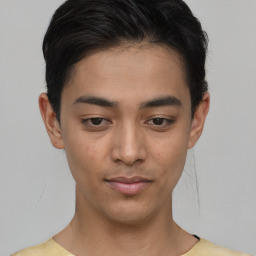 Neutral asian young-adult male with short  black hair and brown eyes