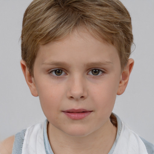 Neutral white child female with short  brown hair and brown eyes