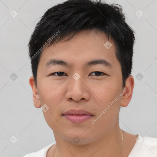 Neutral asian young-adult male with short  brown hair and brown eyes