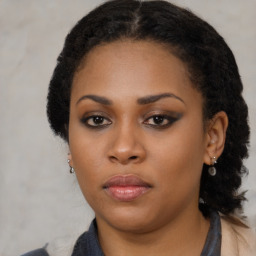 Neutral black young-adult female with long  black hair and brown eyes