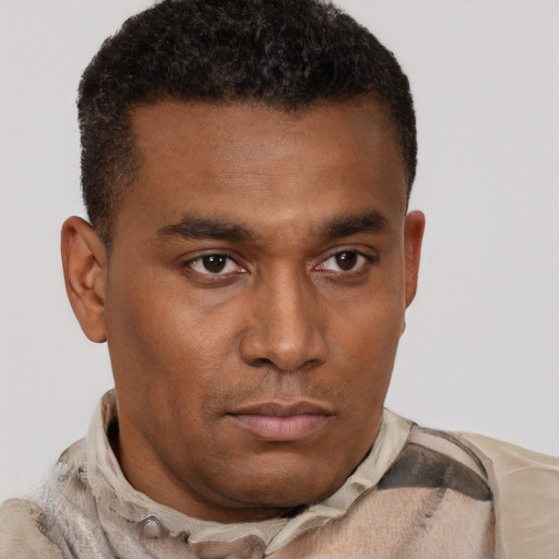 Neutral latino young-adult male with short  brown hair and brown eyes