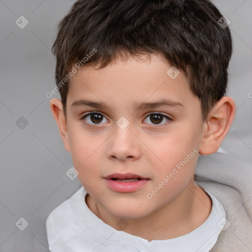 Neutral white child male with short  brown hair and brown eyes