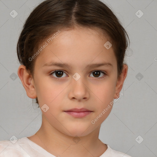 Neutral white child female with short  brown hair and brown eyes