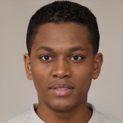 Neutral black young-adult male with short  brown hair and brown eyes