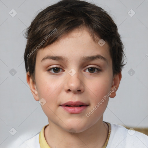 Neutral white child female with short  brown hair and brown eyes