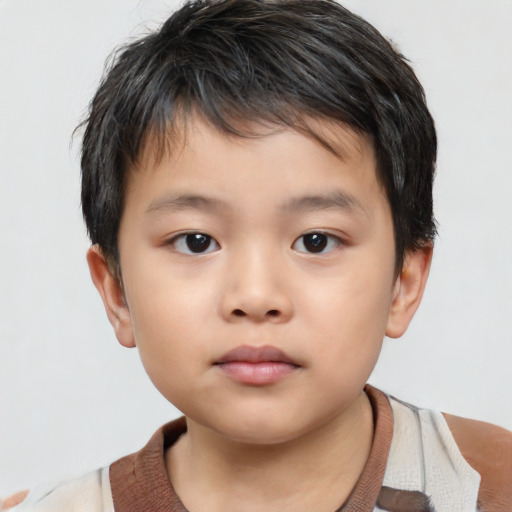Neutral asian child male with short  brown hair and brown eyes
