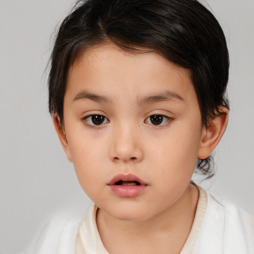 Neutral white child female with medium  brown hair and brown eyes