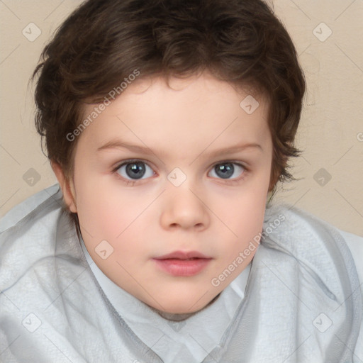 Neutral white child female with medium  brown hair and blue eyes