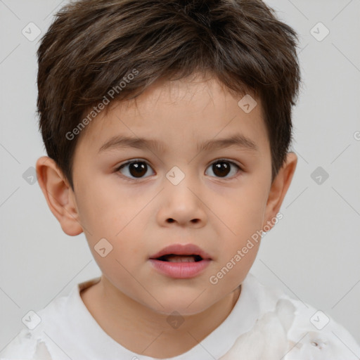 Neutral white child male with short  brown hair and brown eyes