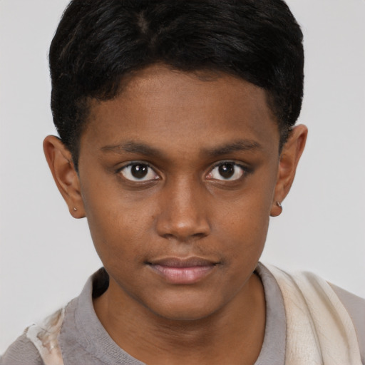 Neutral black young-adult male with short  brown hair and brown eyes