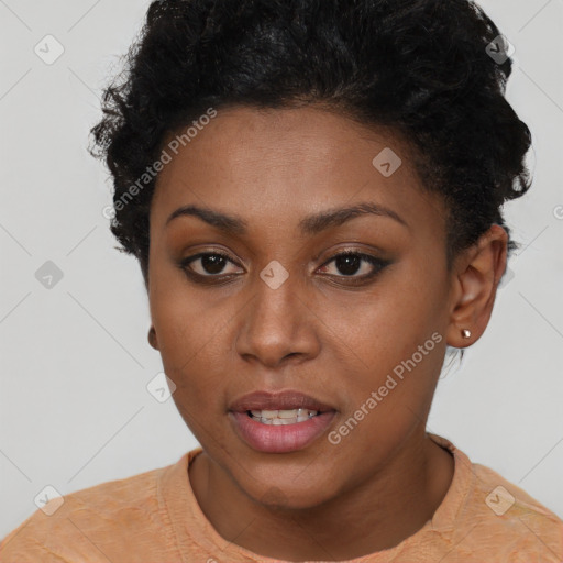 Neutral black young-adult female with short  brown hair and brown eyes