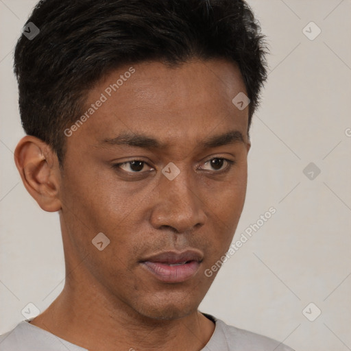 Neutral black young-adult male with short  brown hair and brown eyes