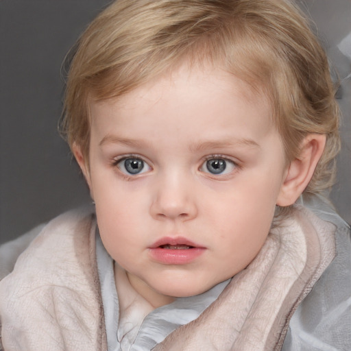 Neutral white child female with medium  brown hair and blue eyes