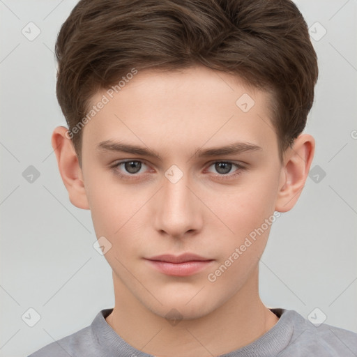 Neutral white child male with short  brown hair and brown eyes