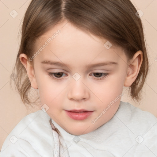 Neutral white child female with medium  brown hair and brown eyes