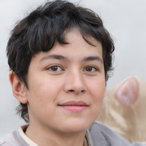 Joyful white young-adult male with medium  brown hair and brown eyes